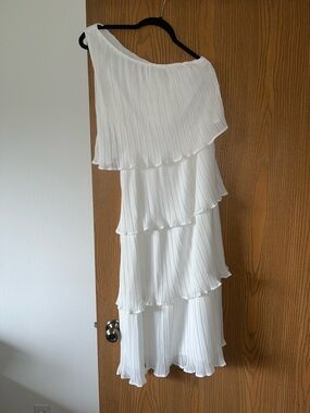 One-Shoulder Tiered Ruffle Dress in White